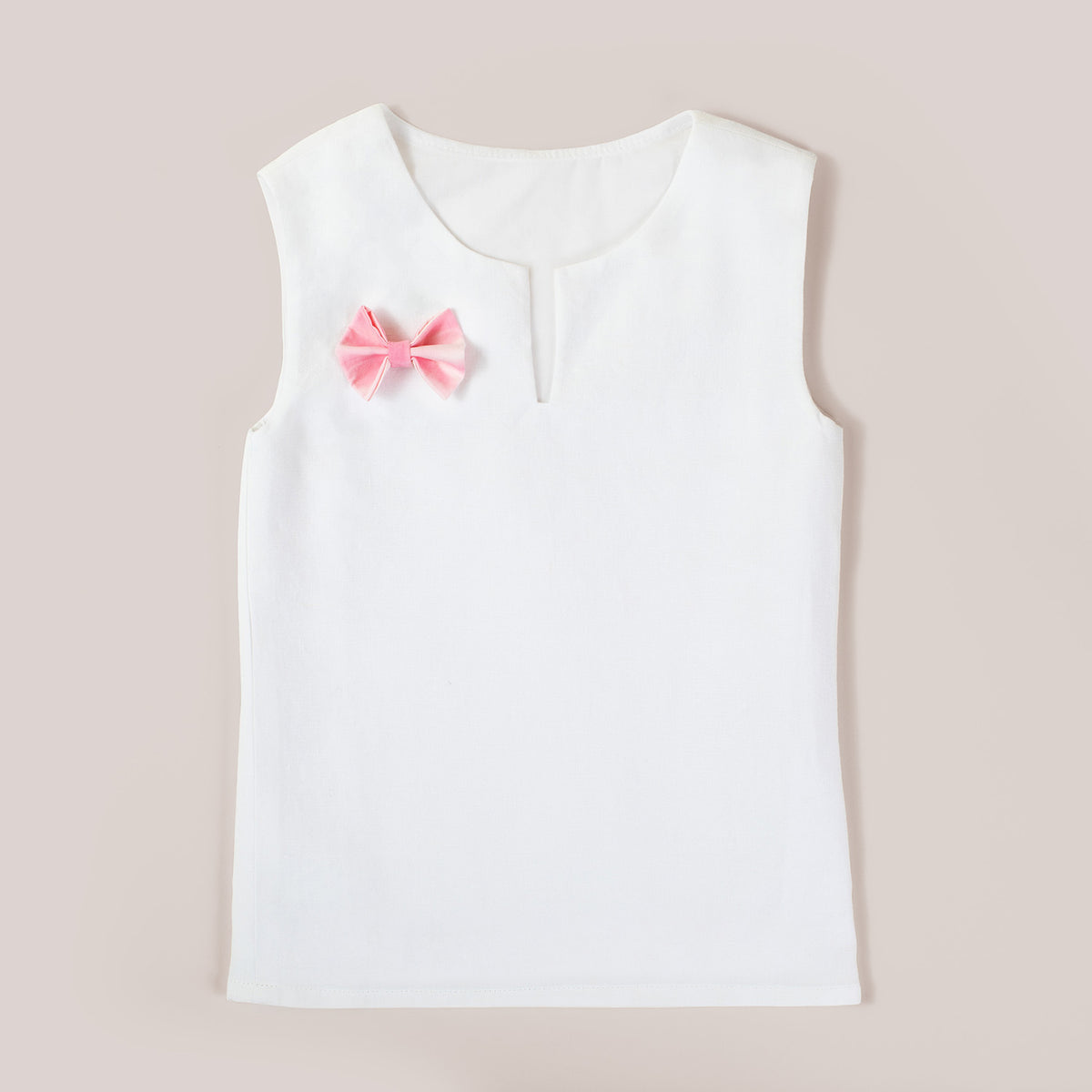 Organic Linen Girls Top with Pink Ribbon image 0