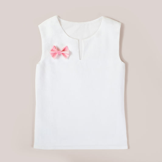 Organic Linen Girls Top with Pink Ribbon image 0