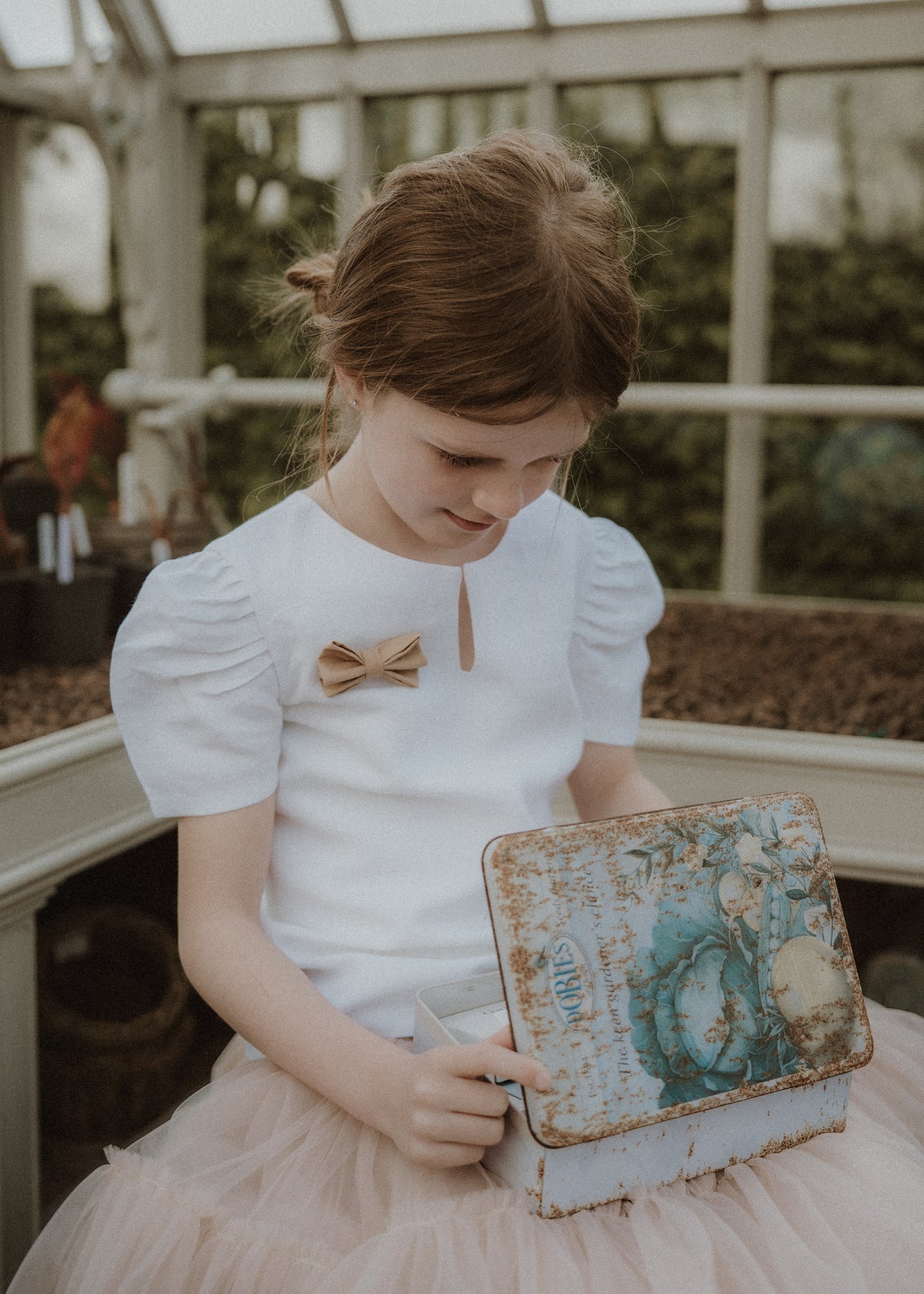 Girls Organic Linen Blouse With Plant-dyed Ribbon Detail image 2