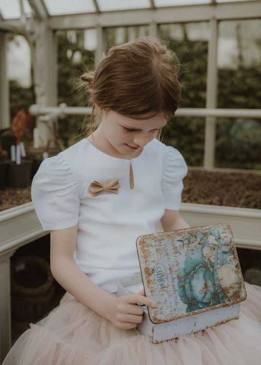 Girls Organic Linen Blouse With Plant-dyed Ribbon Detail image 2