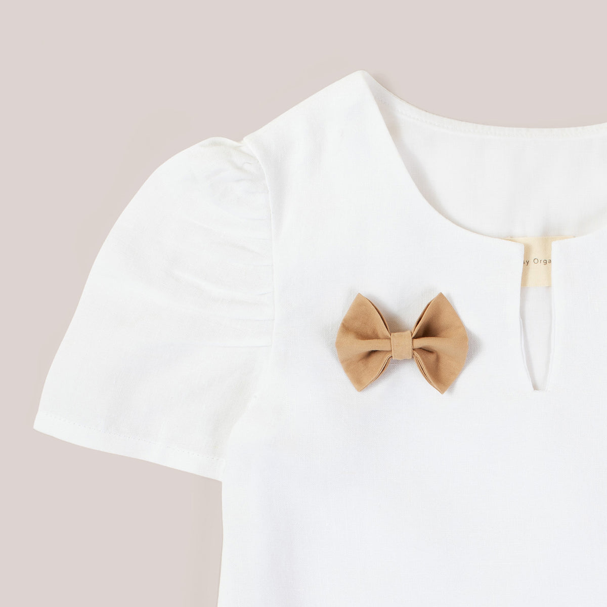 Girls Organic Linen Blouse With Plant-dyed Ribbon Detail image 4
