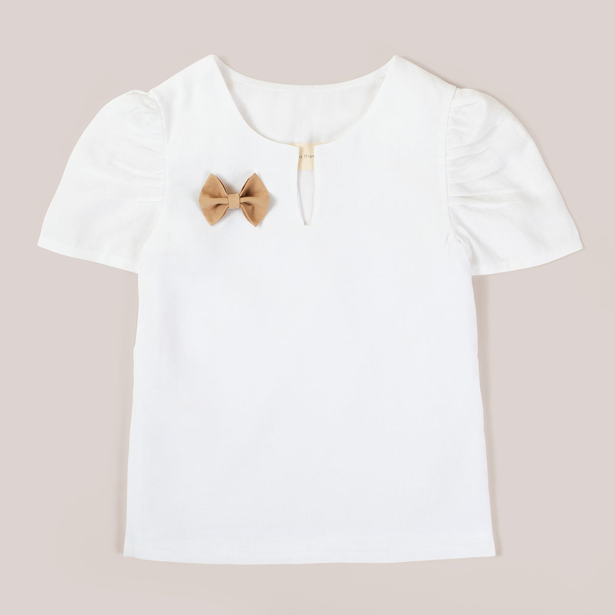 Girls Organic Linen Blouse With Plant-dyed Ribbon Detail image 3