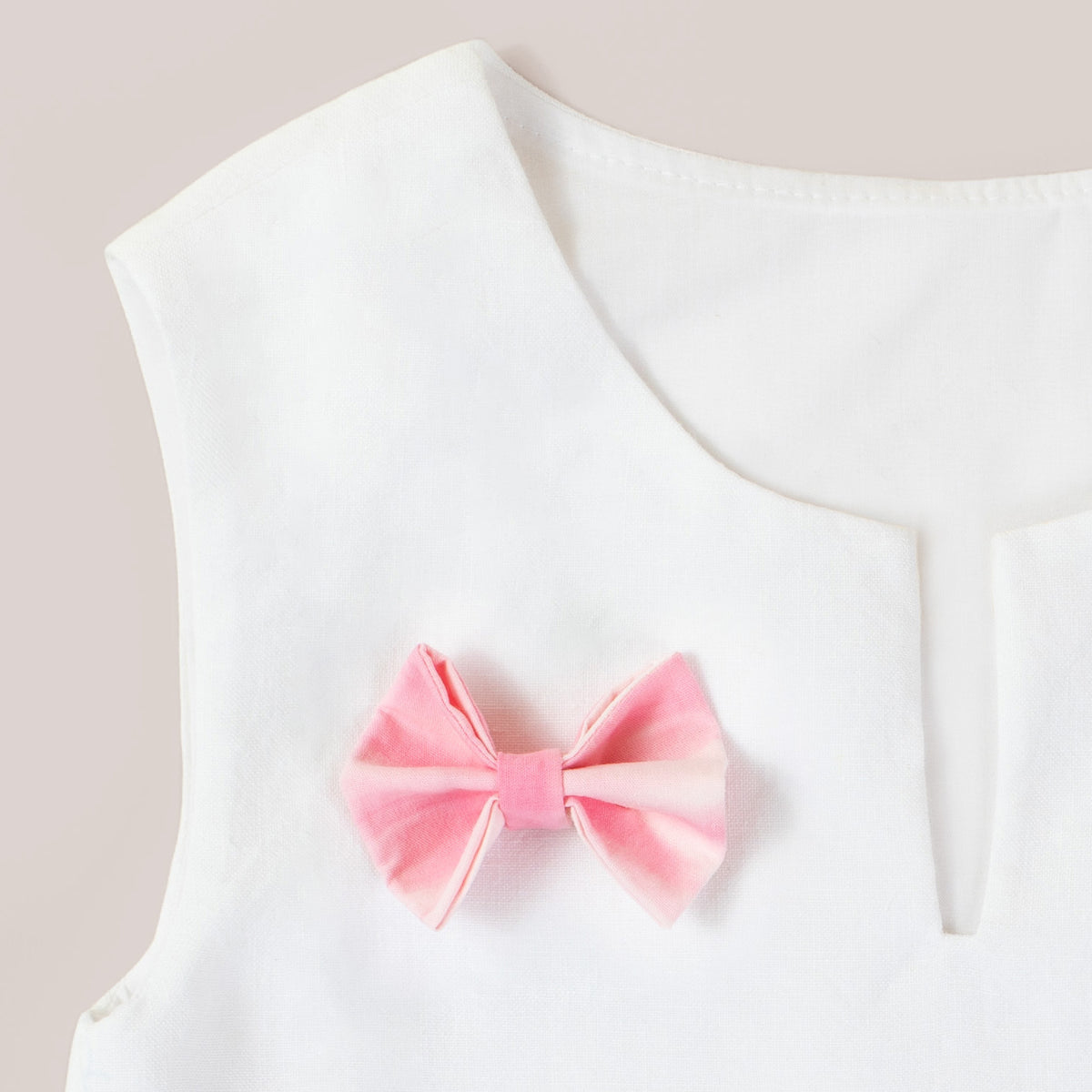 Organic Linen Girls Top with Pink Ribbon image 1